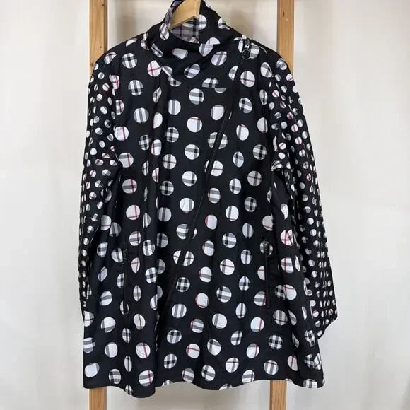 Vintage Y2K UBU Black White Polka Dot Reversible Raincoat #1297 Size 3X - Picture 1 of 14